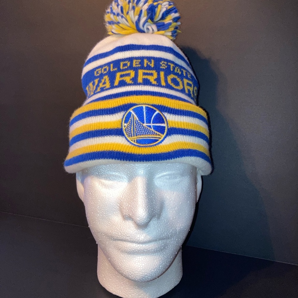 Adidas Warriors Blue and Yellow Striped Beanie